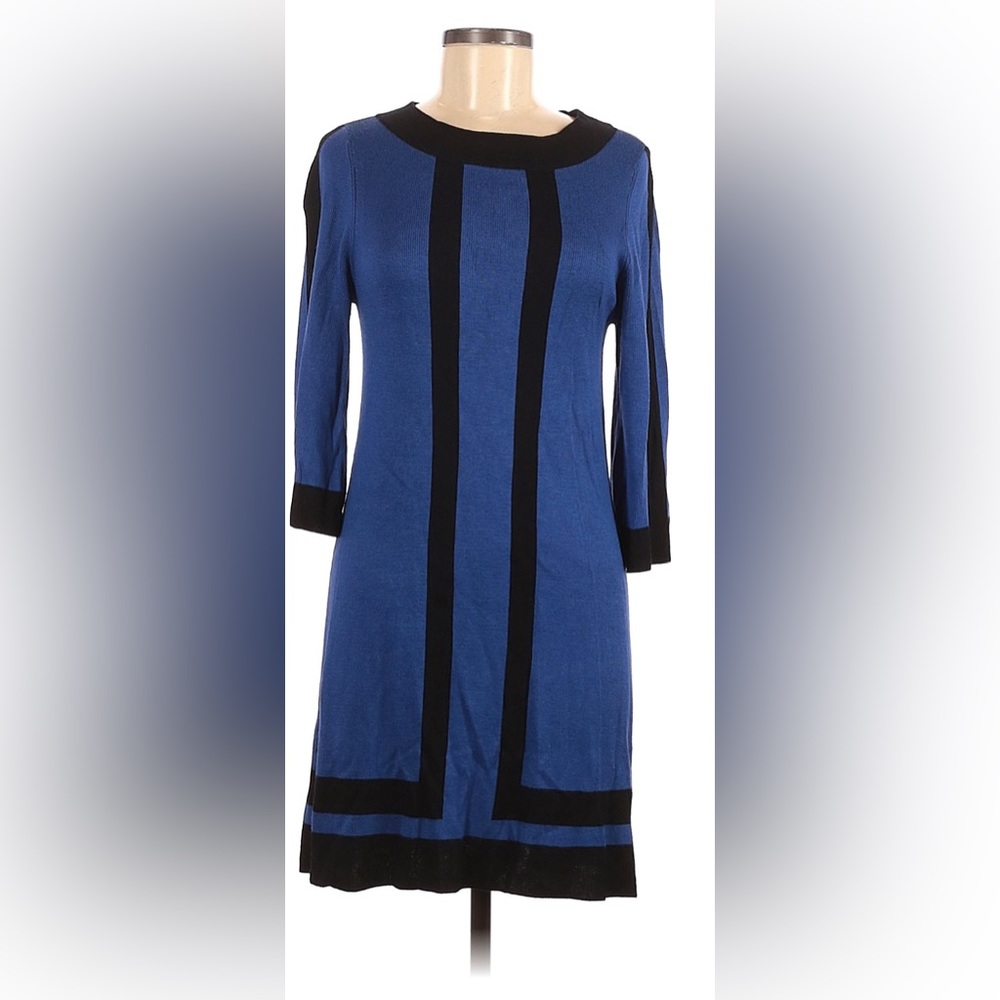 Alice + Olivia | Dresses | Alice Olivia Royal Blue 34 Sleeve Sweater Dress With Black Stripes Size M